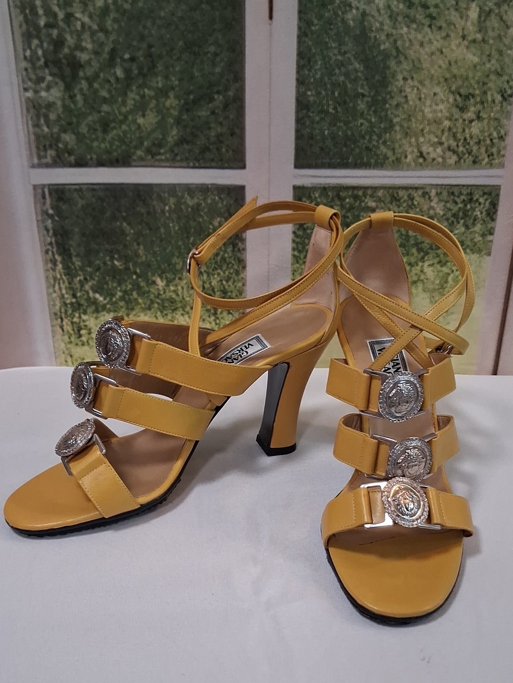 ​RARE Vintage Gianni Versace 90s Medusa Rhinestone Buckle Strappy Heels EU 38.5